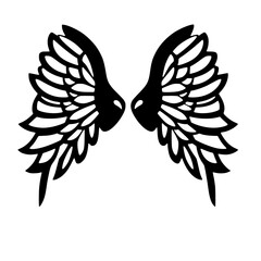 Black silhouette of angel wings on white background.