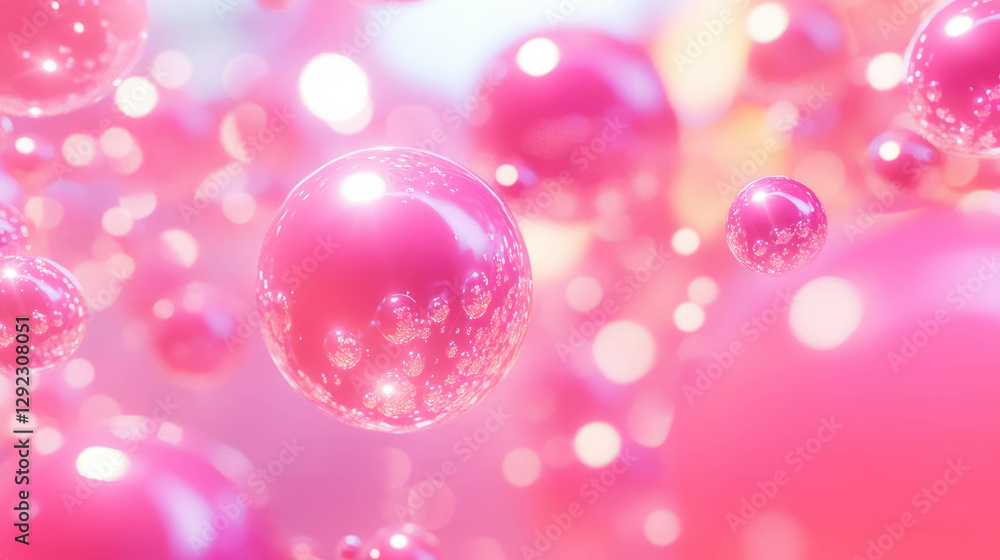 Poster dreamy abstract background with floating pink orbs and soft light
