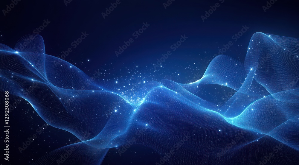 Poster abstract digital landscape with network lines and glowing points in a futuristic design