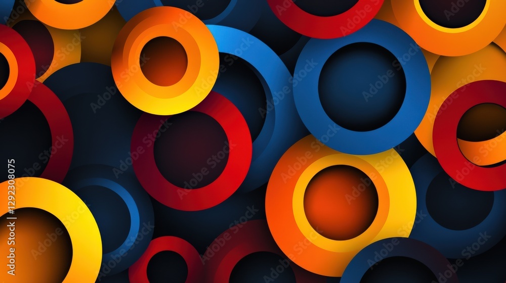 Poster abstract composition of colorful circles overlapping on a dark background, ideal for modern design
