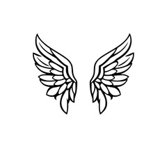 Bold Black & White Angelic Wings: Graphic Depiction of Open Wings, Vector Icon on White Background.