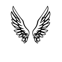 Black Angel Wings Isolated on White Background. A symmetrical symmetrical black and white illustration.