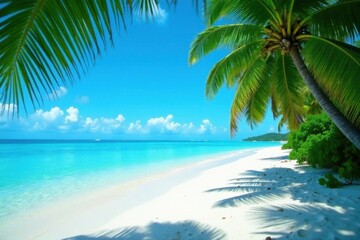 White sand, crystal clear water, swaying palms, vacation, water, sea