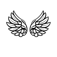 Winged angel silhouette black and white on a white background.