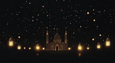 Fototapeta premium Night Mosque, Stars, Lantern Lights