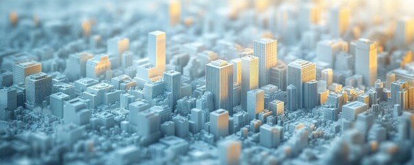 Modern Aerial View of Minimalist White Cityscape with Geometric Buildings and Natural Light
