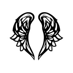 Black and White Angel Wing Design - symmetrical silhouette against white background.