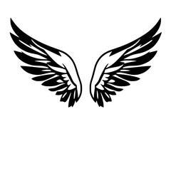 Fototapeta premium Black and White Angel Wings: A Symbolic Representation of Freedom, Faith, and Hope on a White Backdrop.