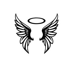 Obraz premium Black and White Wings and Halo: Angelic Design with stylized wings.