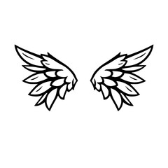 Symmetry and Contrast: Black and White, Outline Illustration of Angel Wings, Isolated on White.