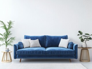 3D Render of a Stylish Blue Sofa in a Modern Living Room
