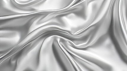 Fototapeta premium White silk fabric surface with liquid ripples and folds effect. Realistic vector background of light gray satin cloth texture with waves. Grey smooth and soft drapery material or milk cream top.