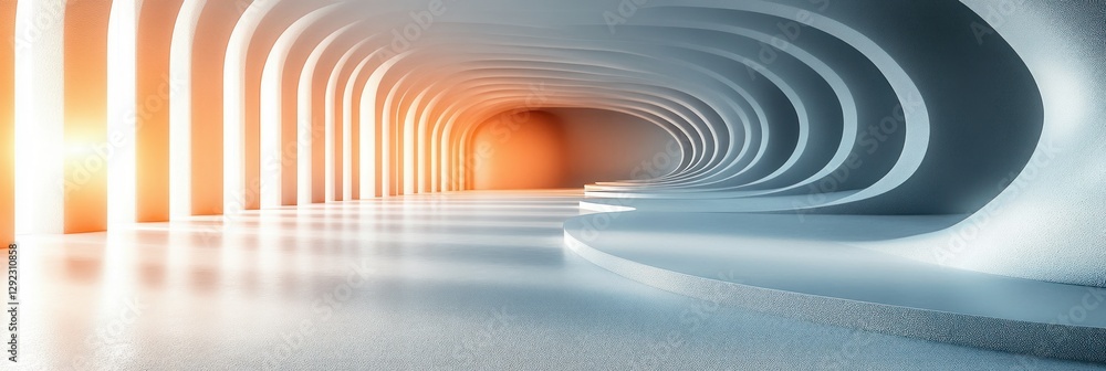 Poster minimalist white concentric circle pattern with soft diffused lighting and serene ambiance for moder