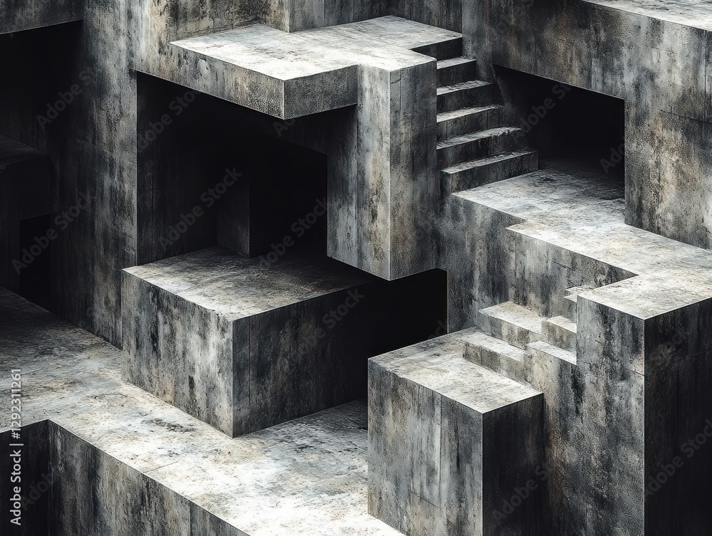 Aufkleber abstract geometric shapes in monochrome minimalistic style with soft lighting and textured surfaces