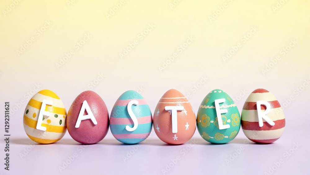 Aufkleber vibrant easter eggs in a line display bright colors and decorative patterns with letters attached. t