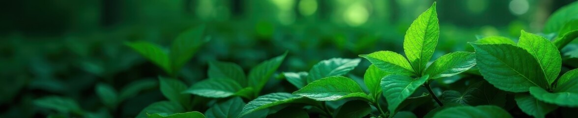 Fototapeta premium Deep emerald leaves, dense, shadowed undergrowth, wallpaper, texture