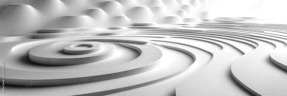 Poster 3d white rippled circles soft shadow light background abstract elegant seamless pattern minimalist d