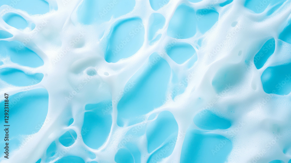 Poster abstract background featuring complex foam smeared network on blue surface for design and creative p