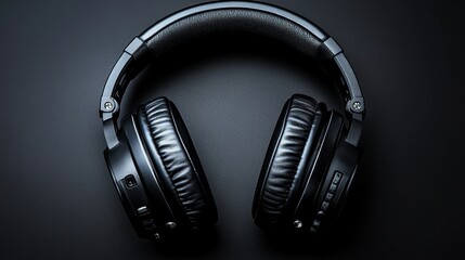 Black headphones on dark background