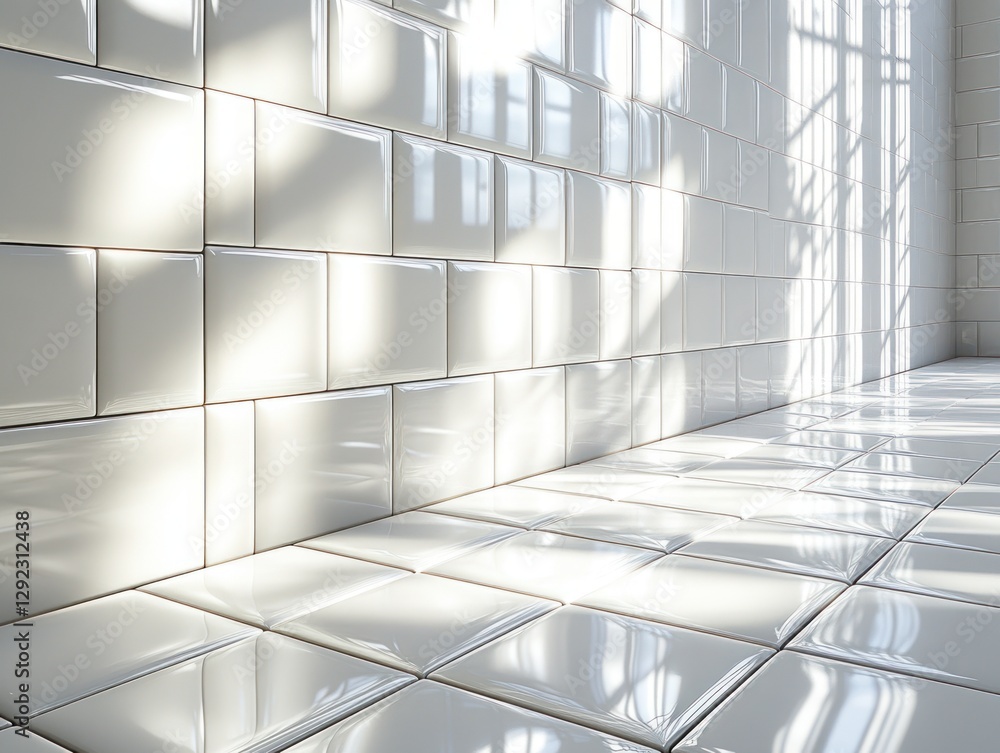 Poster glossy white tiles in grid pattern minimalist design interior architecture 3d render