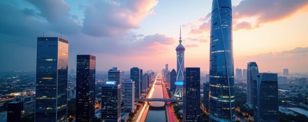 Modern skyscrapers, glass facades, urban landscape, drone, skyline, saudi arabia
