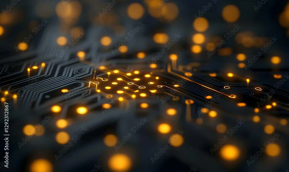 Poster illuminated pathways, a high-tech circuit board with glowing nodes