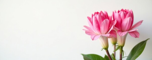 Fototapeta premium Soft focus shot of pink torch ginger flowers against a crisp white backdrop, white background, pink torch ginger