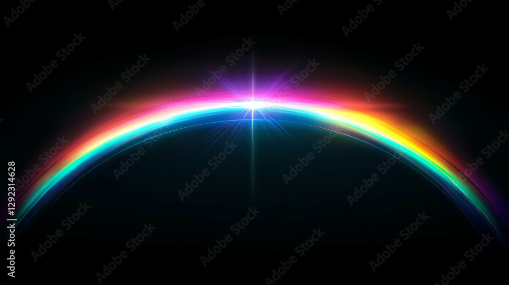 Poster vibrant spectrum light arc on black background for tech and art design concepts