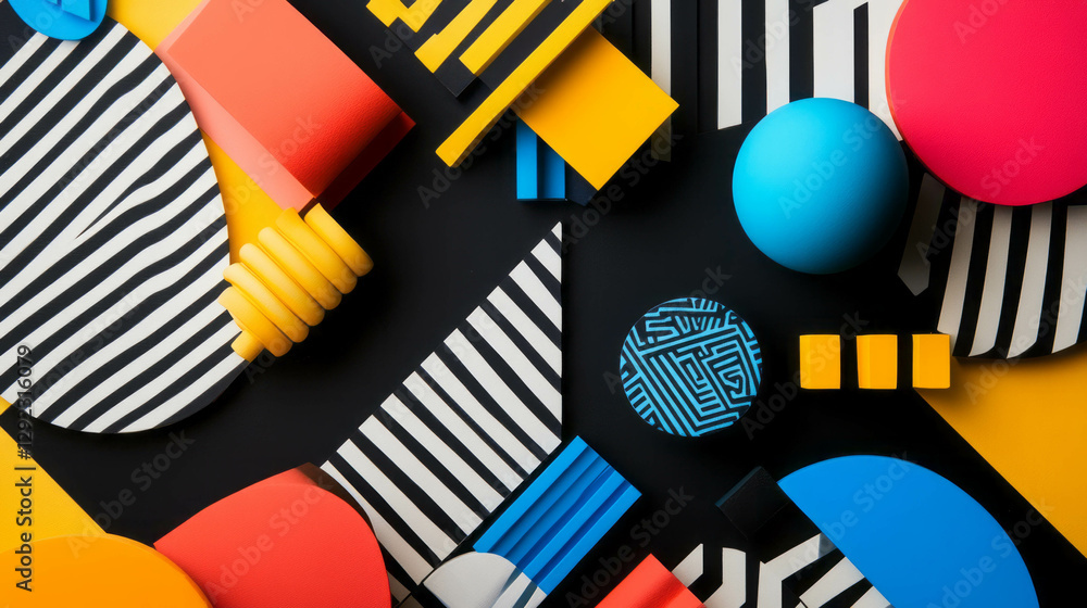 Poster vibrant geometric shapes with memphis pattern background design for creative projects