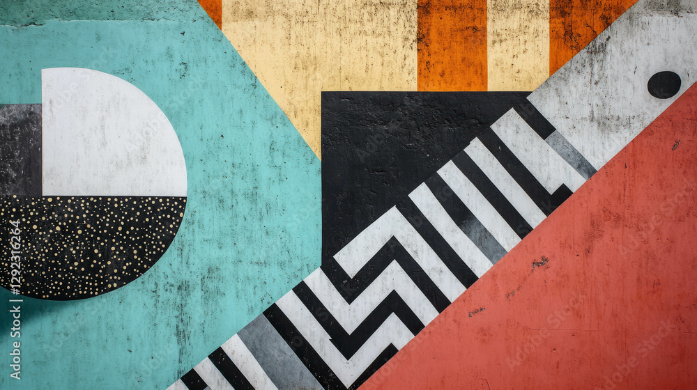 Poster vibrant abstract background with geometric shapes and zigzag lines for modern design