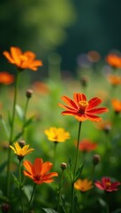 Vibrant native wildflowers bloom in sunny garden , field, landscaping, photography
