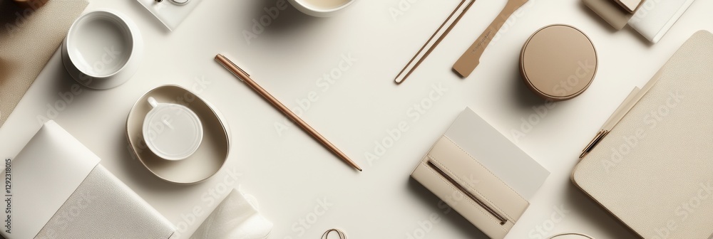 Leinwandbilder stylish arrangement of minimalistic desk accessories and stationery on a light surface creating a mo