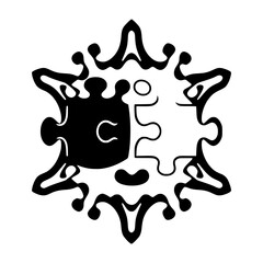 Puzzle-like Starburst: A black and white illustration with jigsaw pieces within a starburst shape.