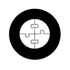 Black and White Puzzle: Circular design with four interlocking puzzle pieces representing unity.