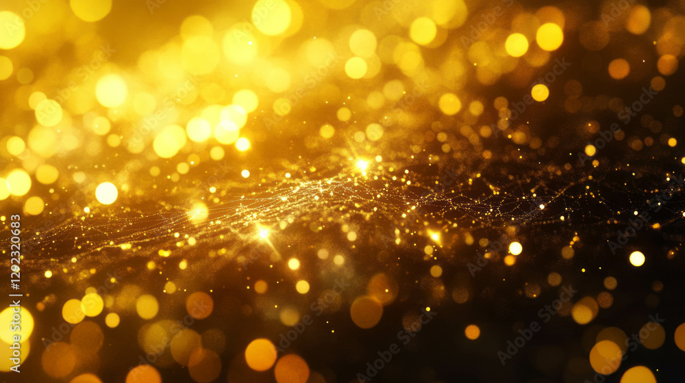 Poster golden dew drops on spiderweb with radiant bokeh for luxurious background design