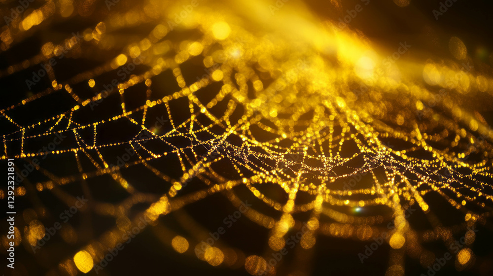 Poster enchanting golden spiderweb background with intricate details for design and decor
