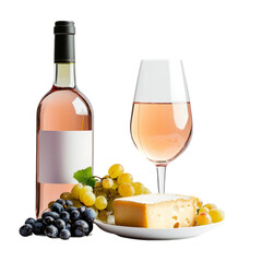 red wine and cheese, white background