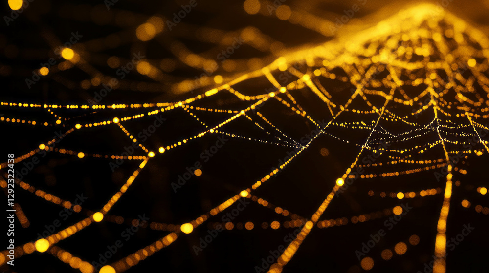 Poster complex golden spiderweb with light reflections for elegant design background