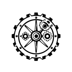 Obraz premium Detailed black and white vector illustration of a cogwheel with a star-like center.