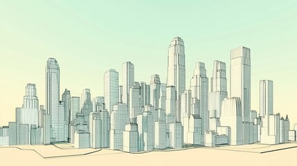 Fototapeta premium Sketchy Cityscape Dawn, Urban Development
