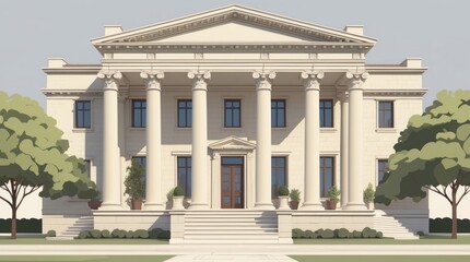 Fototapeta premium Neoclassical Mansion Exterior, Grand Entrance, Columns, Architecture, Home Facade, Residential