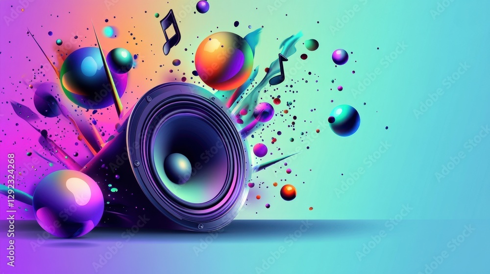 Aufkleber vibrant sound waves and colorful elements emanating from a dynamic speaker design