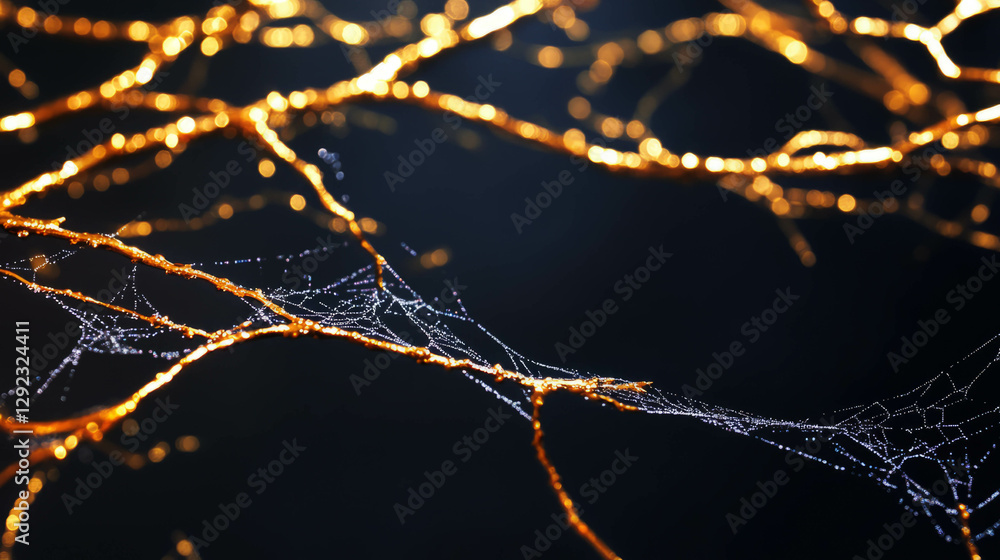 Poster enchanting golden spiderweb pattern on dark background for elegant decor