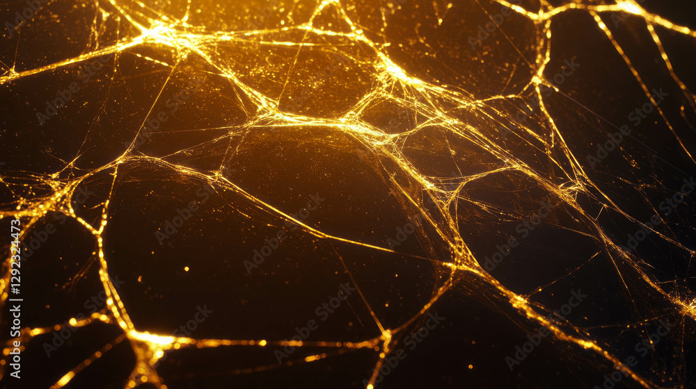 Poster golden spiderweb texture with intricate light reflections for artistic designs