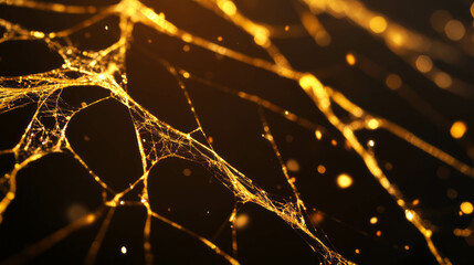Golden spiderweb background with broken threads for elegant design concepts