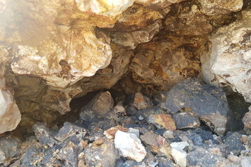 Cavity inside limestone rock washed out by underground water flows