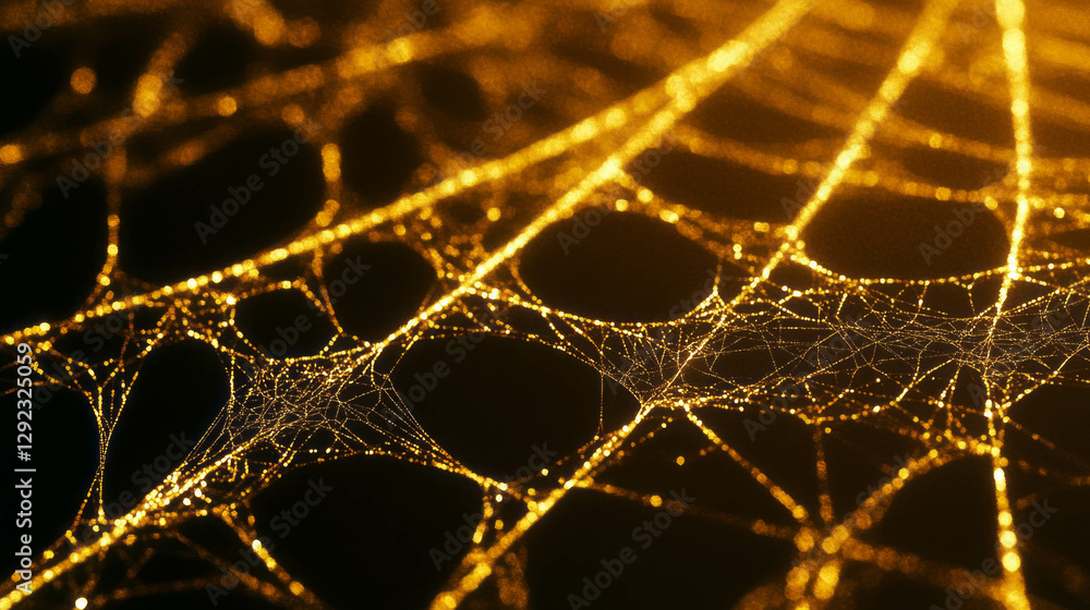Poster golden spiderweb pattern on dark background for artistic design and decoration