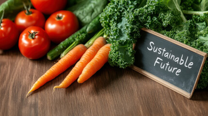 Vibrant flat lay with fresh produce highlighting sustainability and future concepts for design