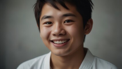 Happy Korean Teen Boy Smiling with Natural Expression Background