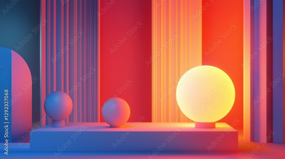 Poster abstract geometric display with colorful shapes and lighting effects